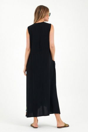 Rochie fara maneci, cu imprimeu turcoaz-lila, din vascoza [2]