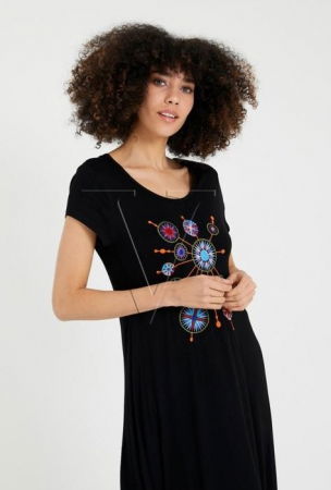 Rochie lalea in colturi, din tricot de vascoza, cu broderie "Circles" [2]