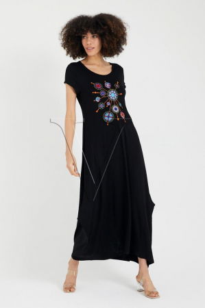 Rochii - Rochie lalea in colturi, din tricot de vascoza, cu broderie "Circles"