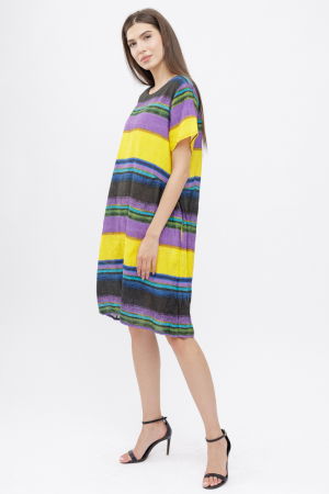 Rochii masuri mari - Rochie de vara, lalea, usoara, cu dungi color, din bumbac