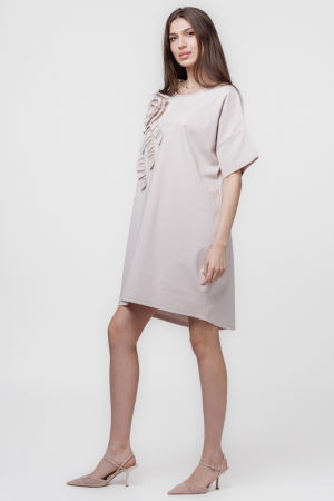 Rochie scurta, dreapta,cu aplicatie boboc, din jerseu de bumbac, bej [2]