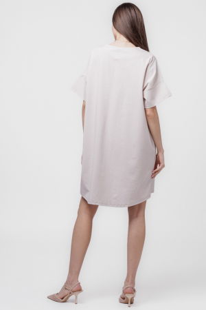 Rochie scurta, dreapta,cu aplicatie boboc, din jerseu de bumbac, bej [3]