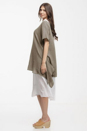 Rochie lejera din bumbac cu doua straturi si croi asimetric, alb-bej inchis [1]