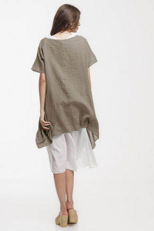 Rochie lejera din bumbac cu doua straturi si croi asimetric, alb-bej inchis [2]