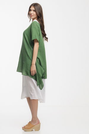 Rochie lejera din bumbac cu doua straturi si croi asimetric, alb-verde [3]