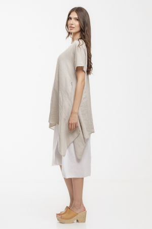 Rochie lejera din bumbac cu doua straturi si croi asimetric, alb-bej [2]