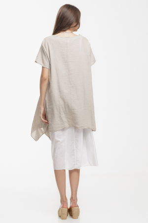 Rochie lejera din bumbac cu doua straturi si croi asimetric, alb-bej [3]