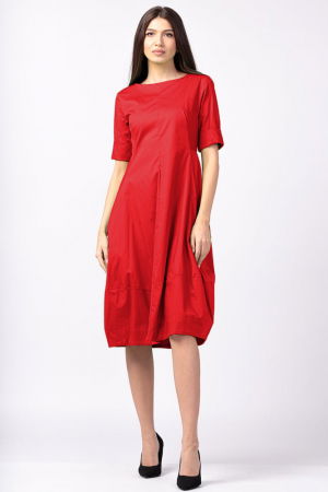 Rochii Elegante & Office - Rochie rosie, lalea, cambrata, cu fermoar, din poplin de bumbac