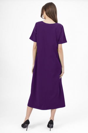 Rochie lunga A-line mov inchis, din tricot de bumbac cu siret la poale [2]