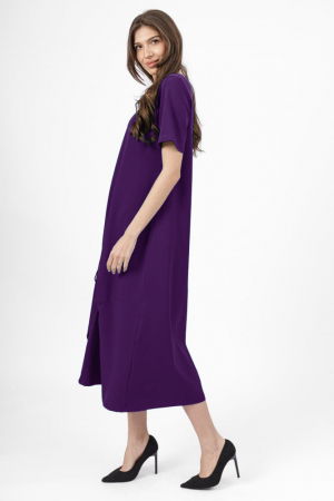 Rochie lunga A-line mov inchis, din tricot de bumbac cu siret la poale [1]