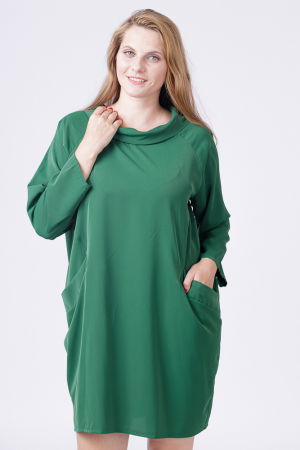 Rochii Casual - Rochie scurta verde cu guler intors si buzunare