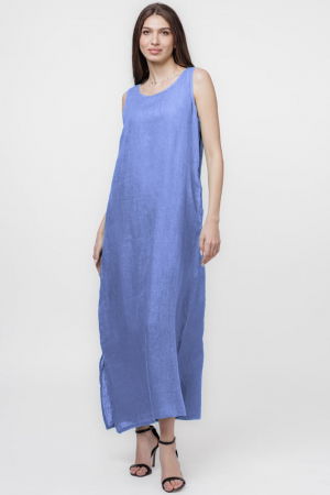 Rochie lunga A-line din in, fara maneci, bleu [1]