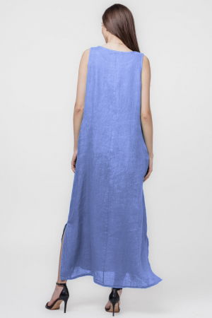 Rochie lunga A-line din in, fara maneci, bleu [2]