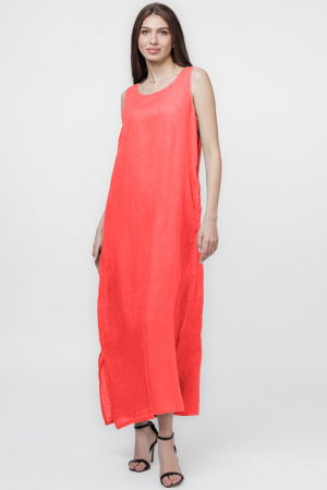 Rochii din In - Rochie lunga A-line din in, fara maneci, corai