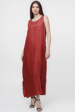 Rochie lunga A-line din in, fara maneci, rosiatic inchis [1]