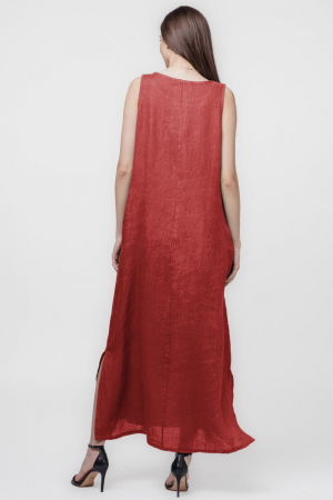 Rochie lunga A-line din in, fara maneci, rosiatic inchis [2]