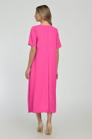 Rochie lunga A-line din in mercerizat cu siret la poale, fucsia [2]