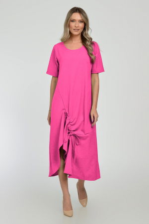 Rochii Casual - Rochie lunga A-line din in mercerizat cu siret la poale, fucsia