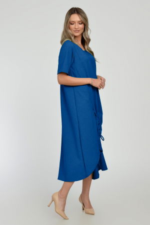 Rochie lunga A-line din in mercerizat cu siret la poale, albastra [1]