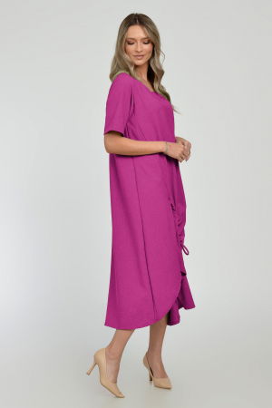 Rochie lunga A-line din in mercerizat cu siret la poale, magenta [1]