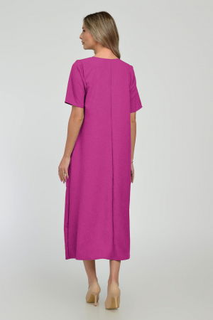 Rochie lunga A-line din in mercerizat cu siret la poale, magenta [2]