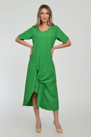 Rochie lunga A-line din in mercerizat cu siret la poale, verde intens [9]