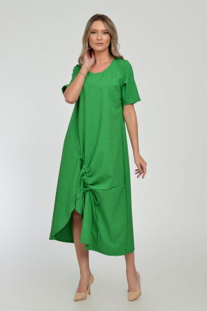 Rochie lunga A-line din in mercerizat cu siret la poale, verde intens [7]