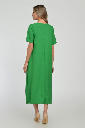 Rochie lunga A-line din in mercerizat cu siret la poale, verde intens [10]