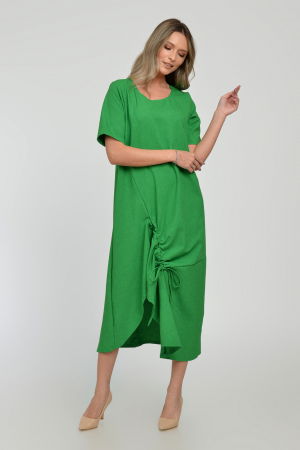 Rochie lunga A-line din in mercerizat cu siret la poale, verde intens [6]