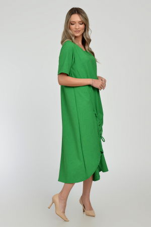 Rochie lunga A-line din in mercerizat cu siret la poale, verde intens [4]