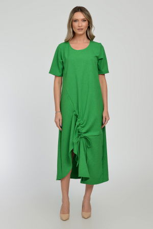 Rochii Casual - Rochie lunga A-line din in mercerizat cu siret la poale, verde intens