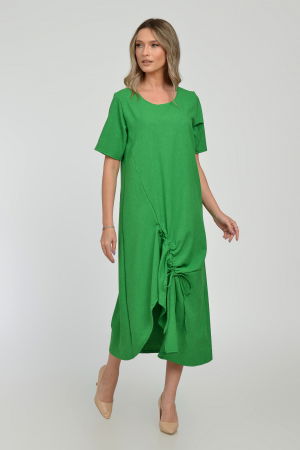 Rochie lunga A-line din in mercerizat cu siret la poale, verde intens [8]