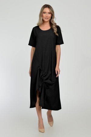 Rochii din Jerseu - Rochie lunga A-line din in mercerizat cu siret la poale, neagra