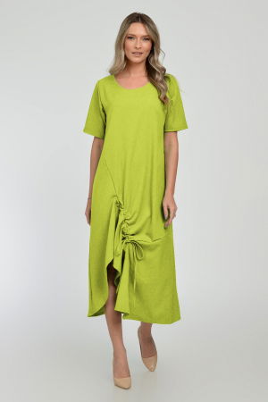 Rochii Casual - Rochie lunga A-line din in mercerizat cu siret la poale, verde lime