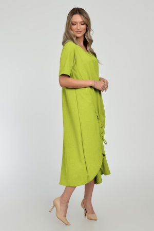 Rochie lunga A-line din in mercerizat cu siret la poale, verde lime [1]