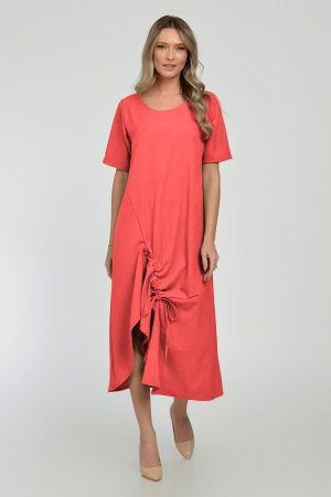 Rochii Casual - Rochie lunga A-line din in mercerizat cu siret la poale, corai