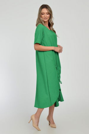 Rochie lunga A-line din in mercerizat cu siret la poale, verde smarald [1]