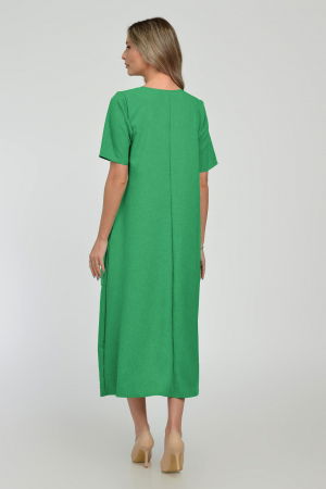 Rochie lunga A-line din in mercerizat cu siret la poale, verde smarald [2]