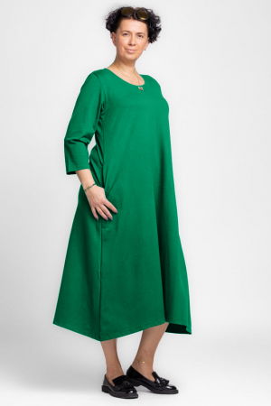 Rochii Casual - Rochie lunga A-line verde smarald, din tricot de bumbac