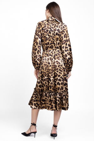 Rochie eleganta din satin, cu nasturei albi perlati si imprimeu animal print [1]
