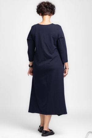 Rochie lunga A-line din tricot de bumbac neagra cu imprimeu floare acuarela [2]