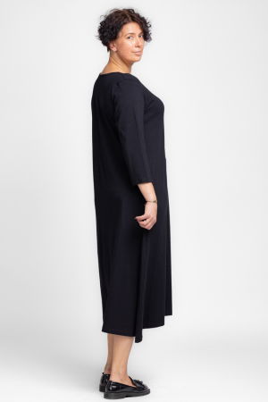 Rochie lunga A-line din tricot de bumbac neagra cu imprimeu petale [3]