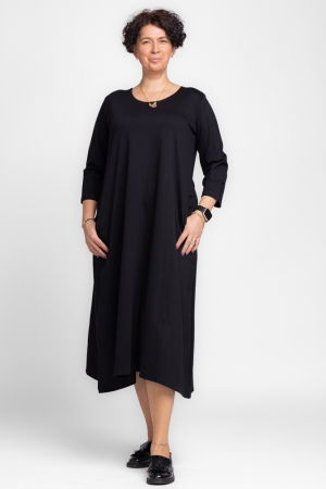 Rochie lunga A-line din tricot de bumbac, neagra [1]