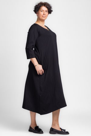 Rochie lunga A-line din tricot de bumbac, neagra [3]
