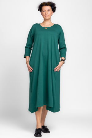 Rochie lunga A-line din tricot de bumbac verde [2]