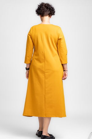 Rochie lunga A-line din tricot de bumbac mustar [1]