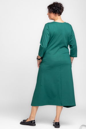 Rochie lunga A-line din jerseu punto milano verde cu aplicatie flori [3]