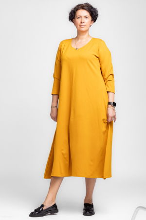 Rochii din Jerseu - Rochie lunga A-line din tricot de bumbac mustar