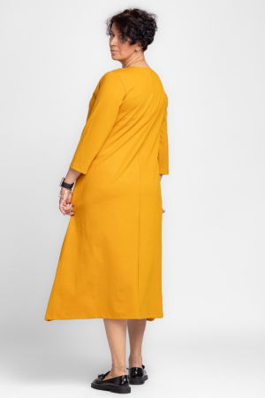 Rochie lunga A-line din tricot de bumbac mustar [2]