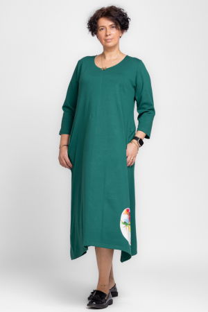 Rochie lunga A-line din jerseu punto milano verde cu aplicatie flori [2]